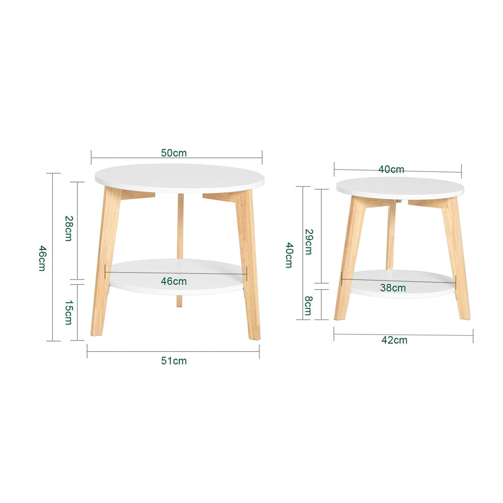 SoBuy FBT75-W Set Van 2 Salontafels - Rubberhout - Wit - 50x45 & 44x40 cm