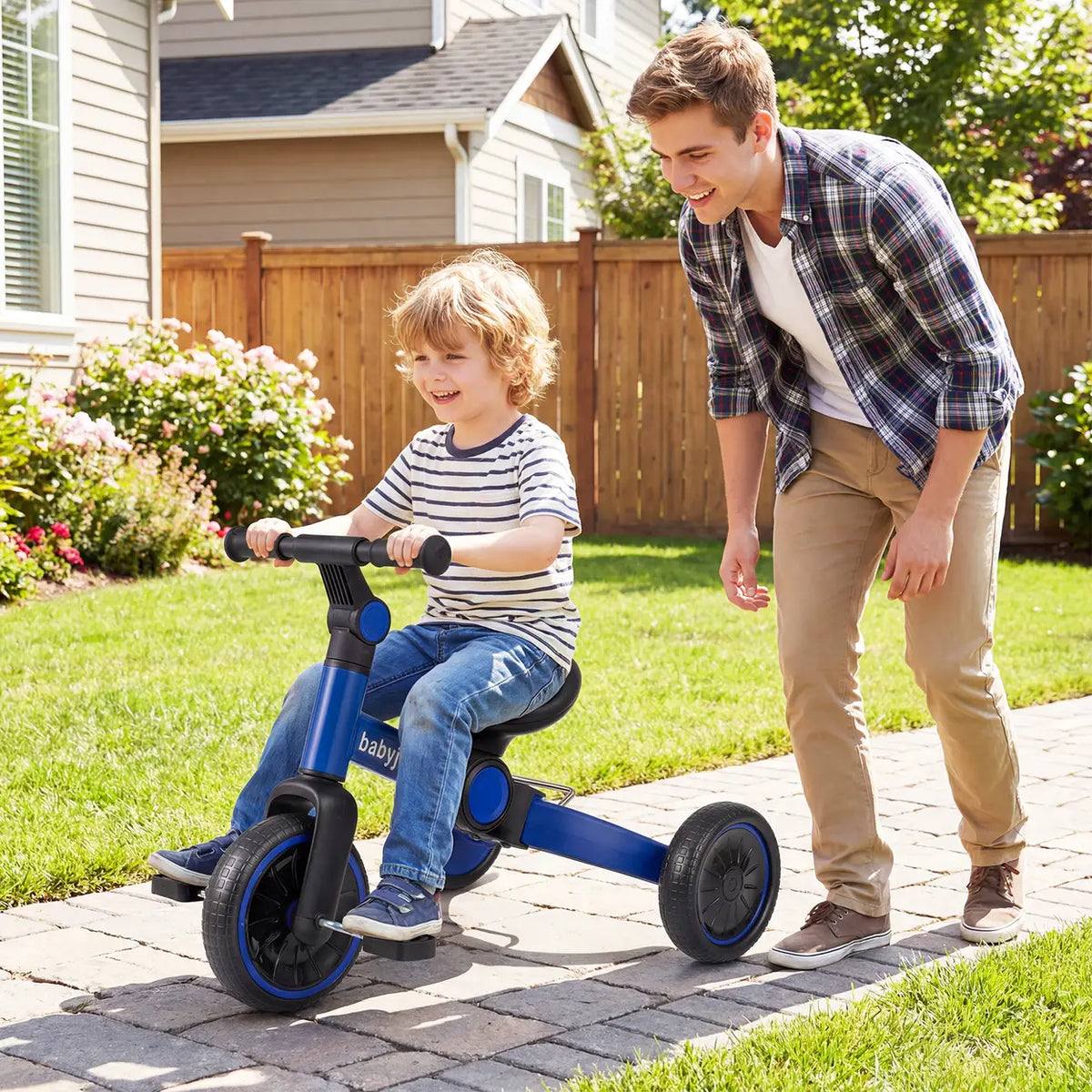Costway 5-in-1 Kinderfiets - Blauw - Loopfiets met Afneembare Pedalen - Groeit Mee met je Kind