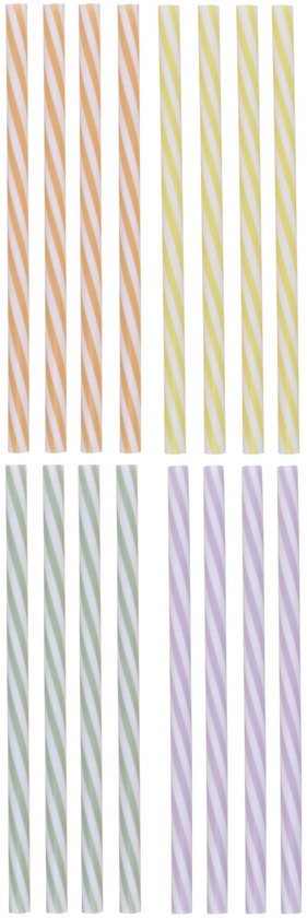 Alpina Straw 20pc 4as - Set van 20 Drinkrietjes - Kunststof - Vaatwasmachinebestendig - Ideaal voor Koude Dranken - Lengte 22 cm - 4 Kleuren Gestreept (Oranje, Geel, Groen, Paars)