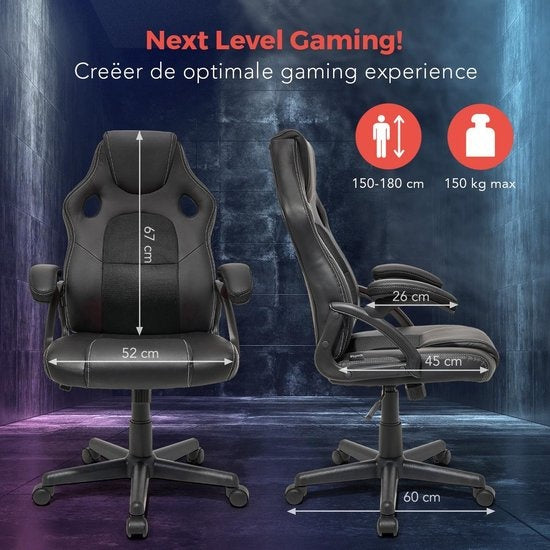 LifeGoods Gamestoel - Verstelbaar - Gaming stoel - Kunstleer - Zwart