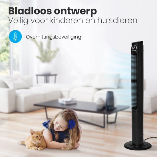 Auronic Torenventilator - Staande Ventilator met Afstandsbediening - Vloerventilator - Timer - Kolomventilator - Fan - 55W - 45dB - 118cm - Zwart