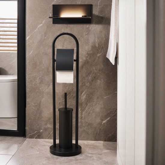 Ceruzo Toiletbutler Vrijstaand – Zwart RVS – Luxe WC Rolhouder – 80 cm Hoog – Modern Design