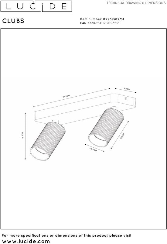 Lucide CLUBS - Plafondspot (Plafondlamp) - 2xGU10 (MR16) - Wit