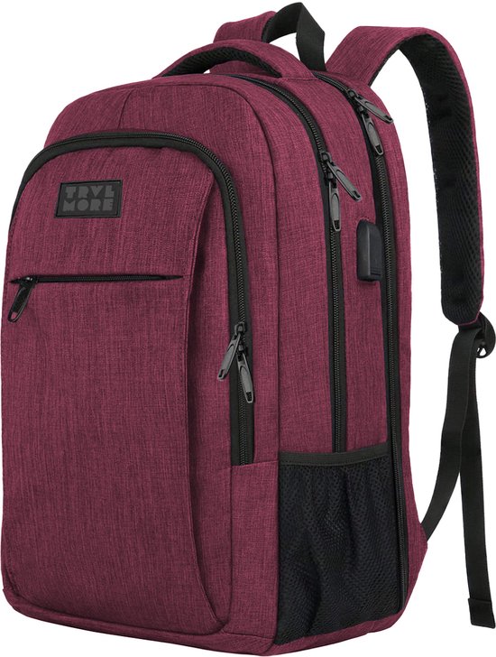 TRVLMORE Rugzak - Rugtas met 17,3 Inch Laptopvak - Schooltas - Spatwaterdicht - Heren en Dames - Jongens en Meisjes - 36L - Burgundy