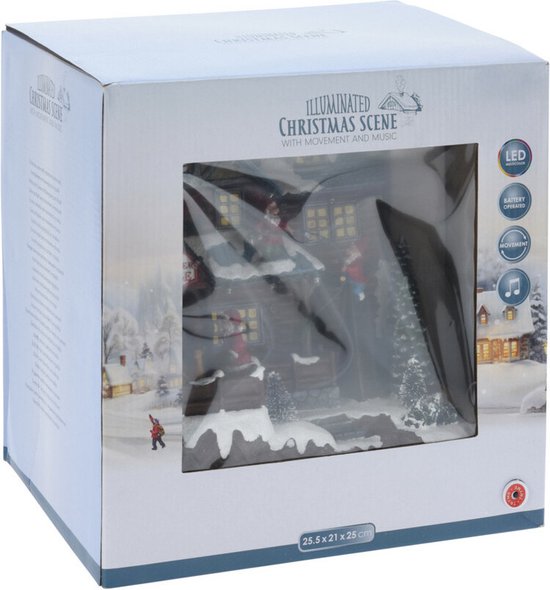 Kerstdorp huis - met beweging, led verlichting en muziek - 25 cm - poliresin
