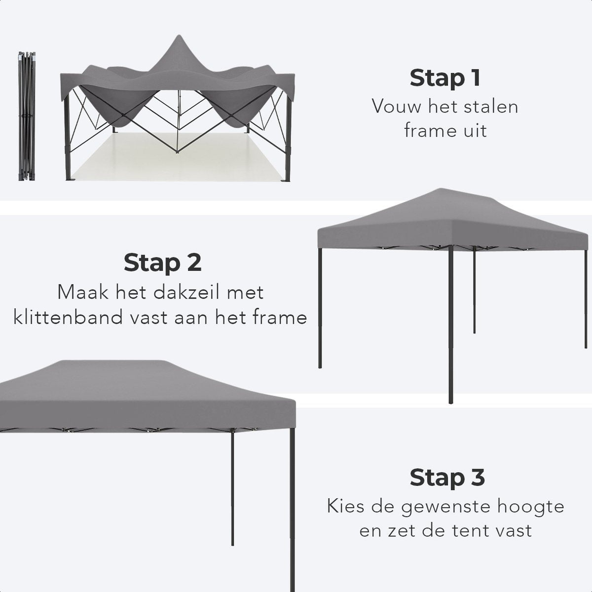 LifeGoods Partytent - Paviljoen - EasyUp - Opvouwbaar - Waterdicht - Met Draagtas met wieltjes - 440 x 297 cm - Donkergrijs