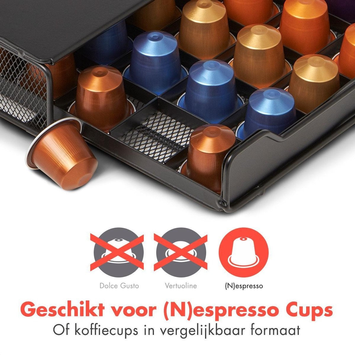 KitchenBrothers Capsulehouder met Lade - Geschikt voor Nespresso - 60 Cups - Zwart