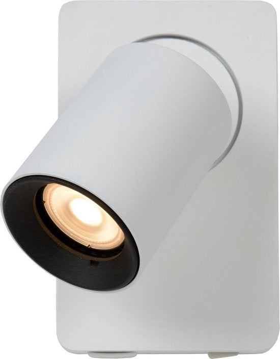Lucide NIGEL - Bedlamp / Wandlamp - LED Dim to warm - CCT - GU10 - 1x5W 2200K/3000K - Met USB oplaadpunt - Wit