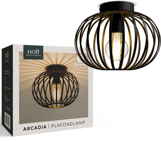 Nolt Plafondlamp - Plafonniere E27 Lamp - Industrieel - ⌀ 25cm - Zwart