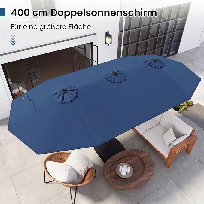 Coast Dubbele Parasol met Ledverlichting - 400 x 200 cm - UPF 50+
