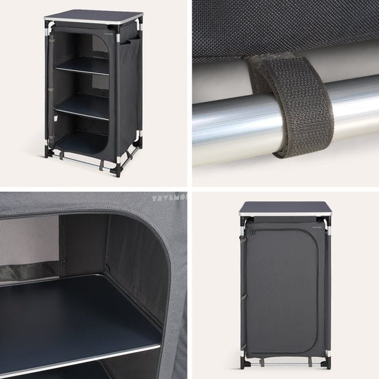 TRVLMORE Campingkast XL - Campingkeuken - 90KG Draagvermogen - Aluminium Frame - Inklapbaar - Incl. Draagtas - 50x60x97CM - Grijs