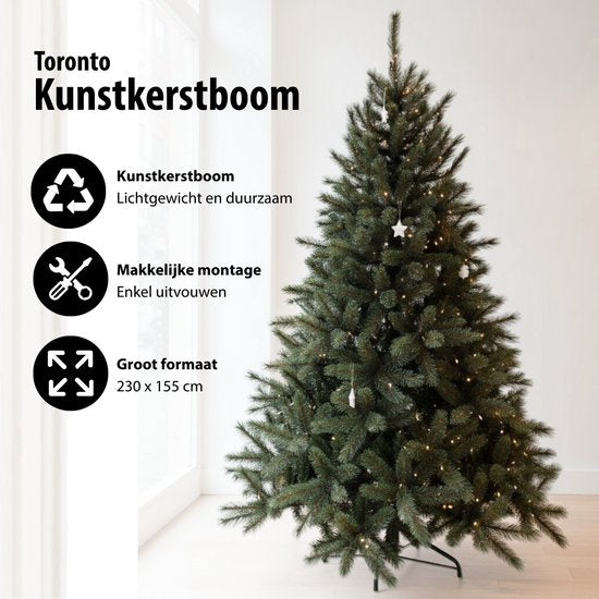 Black Box Trees Toronto Deluxe Kerstboom - Kunstboom met Volle Uitstraling en 1562 Takken - Kerstversiering voor Binnen - Scharnierconstructie voor Snel Opzetten - H230 x Ø155 cm - Groen