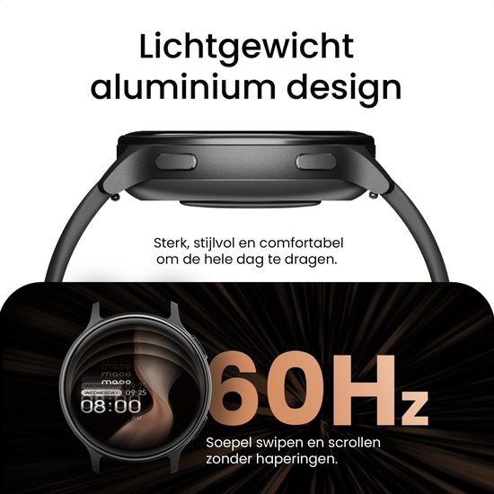 Maoo Ventura 2 - GPS Smartwatch Dames - AMOLED - Siliconen, Leren en Sportbandje - Stappenteller - Hartslagmeter - Slaapmonitor - Belfunctie - AOD - Multisport - Geschikt voor Android en iOS - Zwart