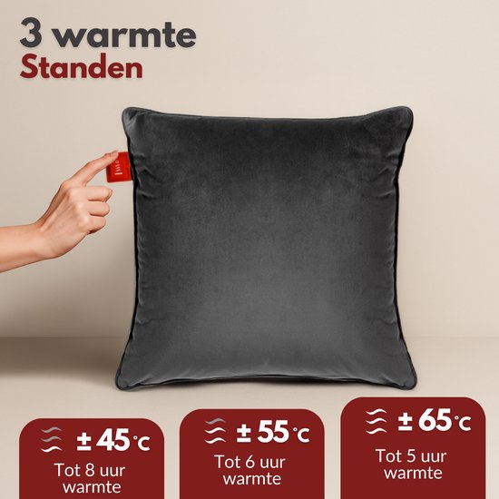 Coozie Oplaadbaar Warmtekussen – Draadloos & Bedraad – 45–65°C – Velvet – 45 x 45 cm – Antracietgrijs – Elektrisch Kussen – Incl. Powerbank – Tot 8 uur warmte