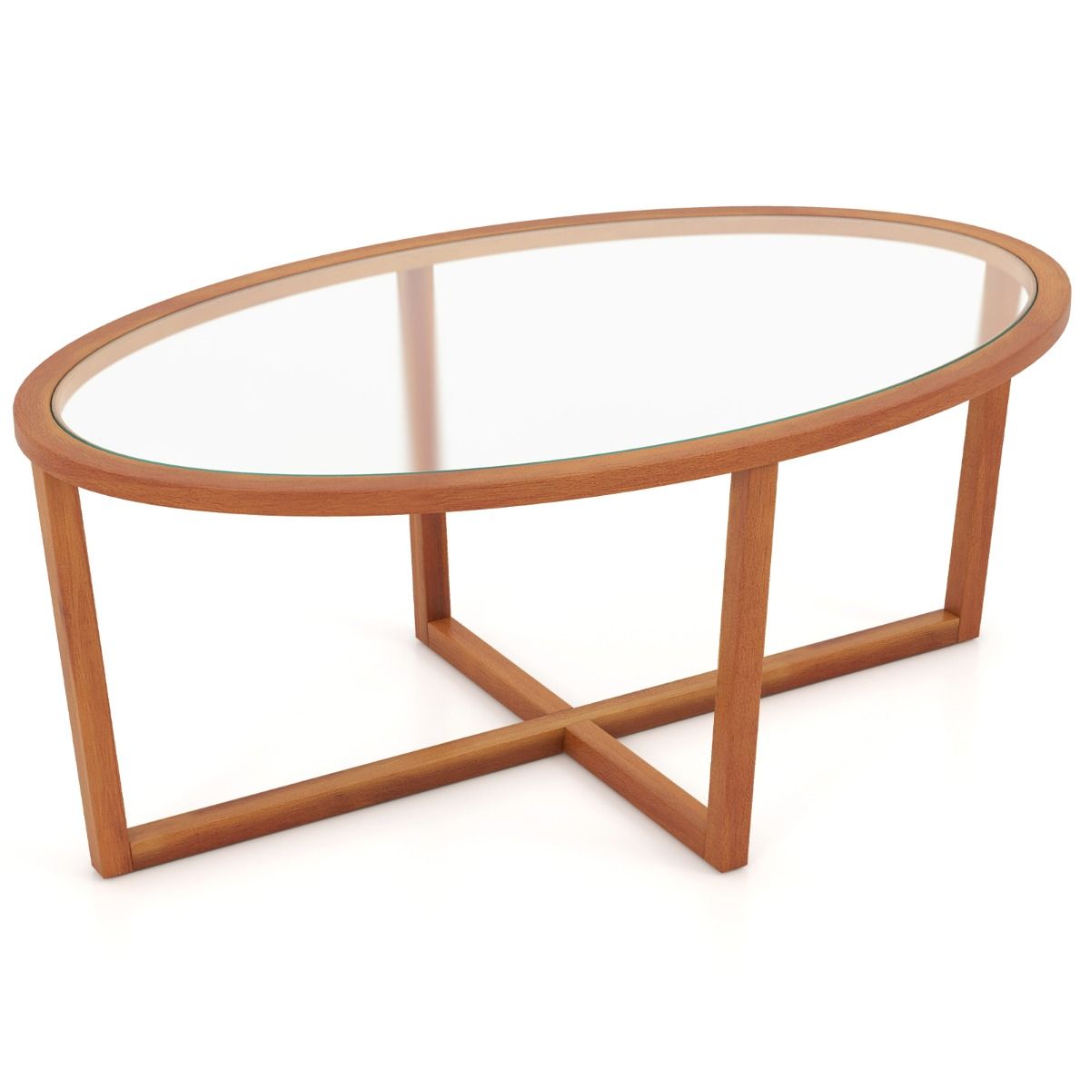 Coast salontafel - ovaal gehard glas - kruisvoet acaciahout - bruin - 118 x 71,5 x 47,5 cm