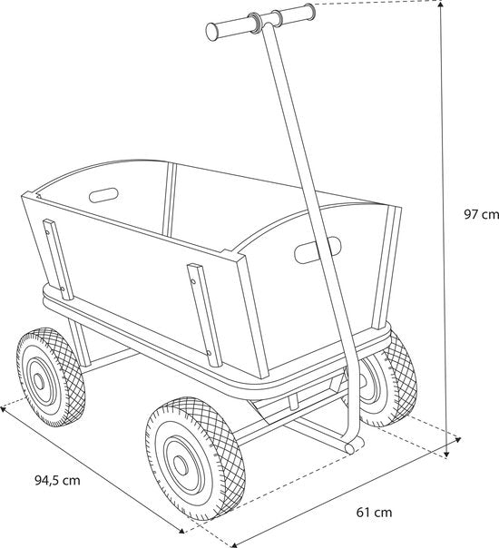 Sunny Billy Beach Wagon Bolderkar Groen - Blank hout - Bolderwagen met luchtbanden - 94x61x97cm