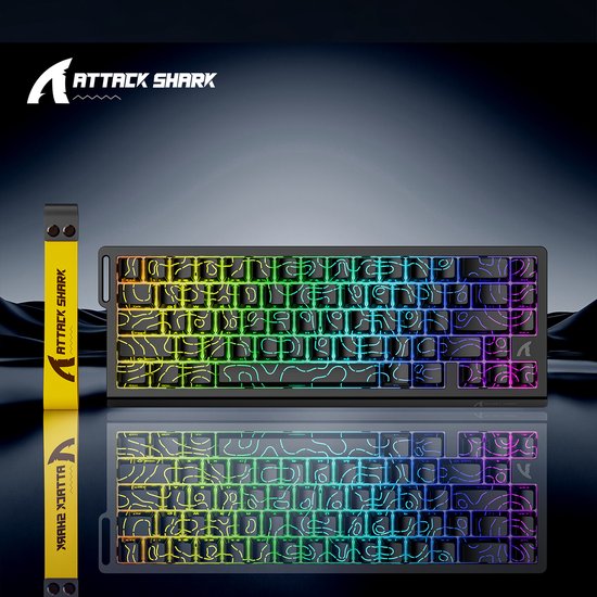 ATTACK SHARK X68HE - Magnetische Schakelaar Bedraad Gaming Toetsenbord - 66 toetsen - RGB - Zijbedrukte PBT-toetsen - Decoratieve Lanyard - 8kHz - 0,01 mmRT - 0,125 ms - Zwarte Contourlijn