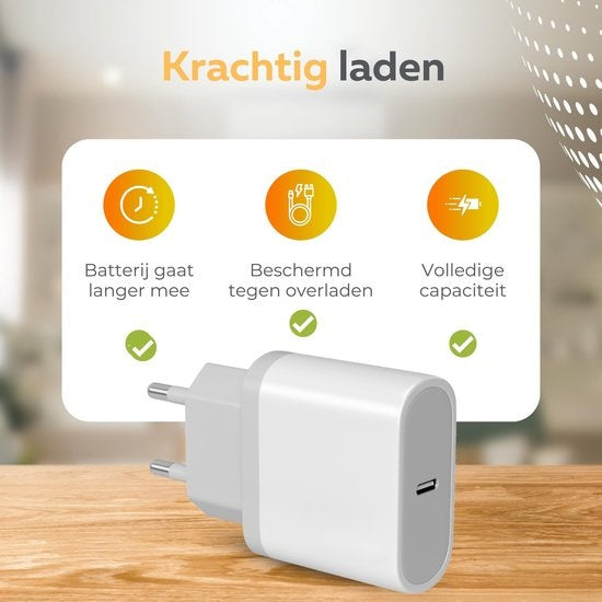 Wurk - Oplader - Geschikt voor iPhone, Airpods en iPad - 20W Snellader - Oplaadkabel van 3M
