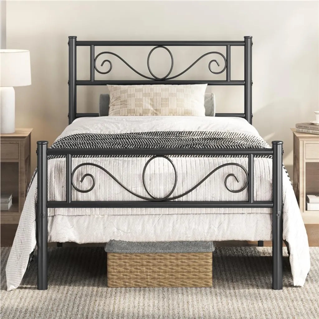 Yaheetech Metalen Bedframe 90 x 200 cm - Zwart - Eenpersoonsbed met Lattenbodem