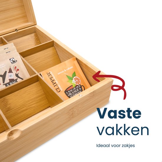 Grandlux Theedoos 12 Vaks – Ruime Vakken voor Pickwick, Pukka, Twinings, Clipper – 100% Bamboe – Thee Organizer