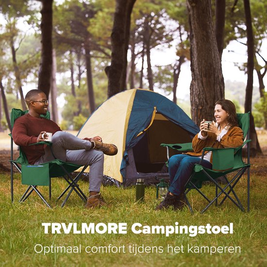 TRVLMORE Campingstoelen XL - Opvouwbaar - 2-Pack - 150KG Draagvermogen - Incl. Draagtas - Klapstoel - Visstoel - Kampeerstoel - Vouwstoel - Groen