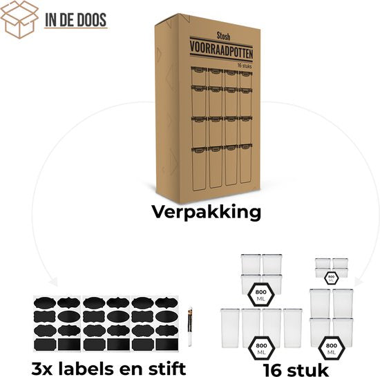 Stosh Vershoudbakjes - Voorraadpotten - Voorraadbussen - Snoeppot - 16 Stuks - BPA vrij - Kunststof