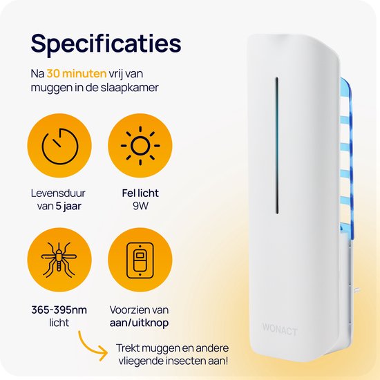 Wonact Muggenlamp - Muggenstekker - Vliegenlamp - 9W - tegen muggen, vliegen, fruitvliegjes en motten - Wit - Muggenvanger - anti muggenstekker met aan/uitknop - geurloos - geluidloos - met 10 lijmplaten - insectenlamp voor binnen