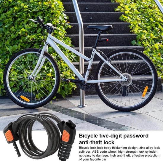 Garpex® Fietsslot Cijferslot - Cijfer Slot Fiets of Electrische Step - Kabelslot Hangslot - Zwart met Beugelbevestiging