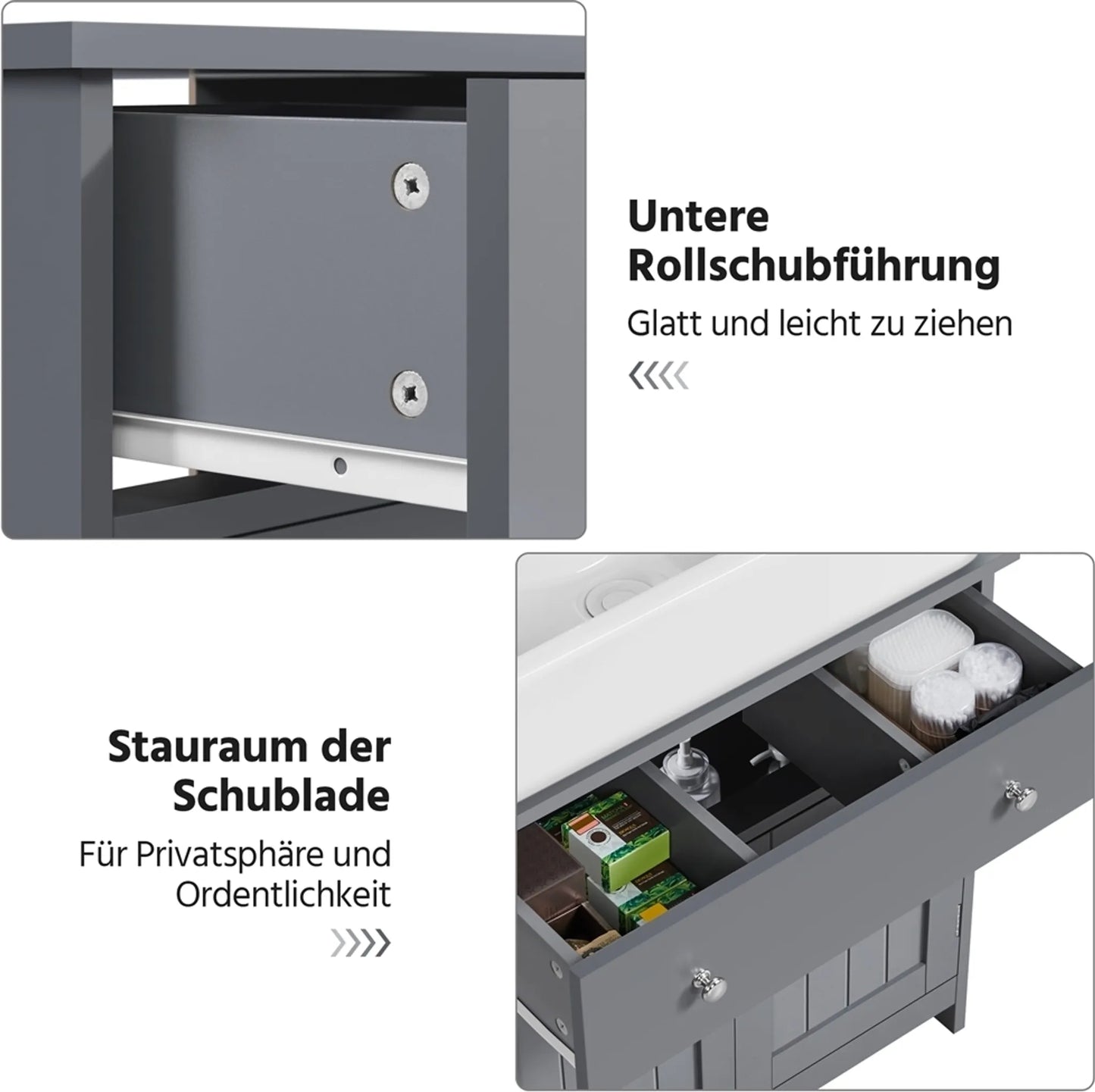 Yaheetech Wastafelonderkast Met Lade En Twee Vakken – Voorzien Van Sifonuitsparing En Waterafstotende Coating En Metalen Beslag – Voor Badkamer In Landelijke Stijl – Donkergrijs Mdf En Metaal – 60 x 30 x 60 cm