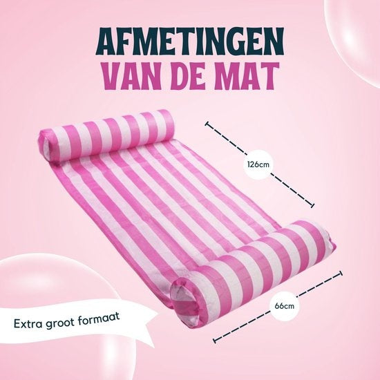 Travelly Luxe Waterhangmat – Voorzien Van Comfortabele Hoofdsteun En Zachte Gevoerde Bodem En Snel Ventielsysteem – Voor Zwembad En Strand – Roze PVC En Polyester – 126 x 66 cm
