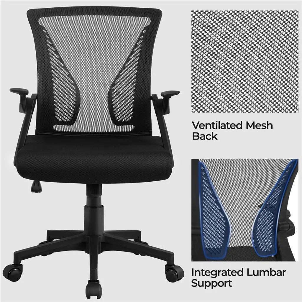 Yaheetech Ergonomische Bureaustoel met Verstelbare Armleuningen, tot 136 kg, Zwart