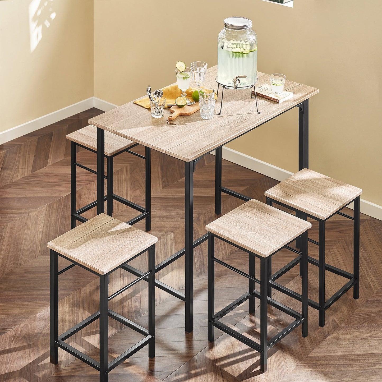 SoBuy Bartafel met 4 Krukken - Modern - max. 120 kg - Zwart / Bruin