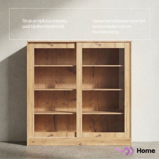 VDD Home - Vitrinekast met glas - Buffetkast - 120 x 120 x 37 - Hout