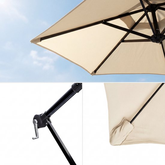 Tristar Zweefparasol - 300cm Rond - Tuin & Balkon - Verstelbare Hoogte - Incl. kruisvoet & Beschermhoes - PA-7906 - Beige
