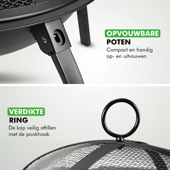 Travelhawk Vuurschaal - Draagbare Inklapbare Outdoor Vuurschaal - Vuurkorf Bbq - Met Vonkenscherm - Kolen of Hout - 55 cm Diameter - Inclusief Deksel, Opbergzak, Vuurpook & Grilrooster