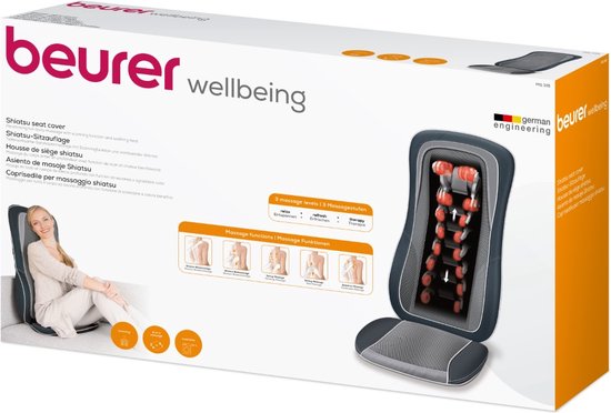 Beurer MG 315 Shiatsu Massagekussen - Massagestoel - Nek en rug - Bodyscan - 3 Programma's - 4 Verstelbare massagekoppen - Timer - Verwarming