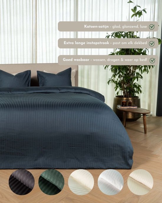 Kayori Elin Dekbedovertrek Katoensatijn - 140x200-220 cm +1 sloop - Eenpersoons - Offwhite