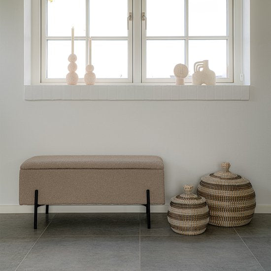 House Nordic Bankje Watford Bouclé met Opslag Beige 95x36,5x46cm