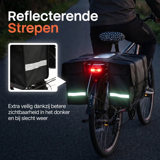 Brixy Dubbele Fietstas - Waterdichte Fietstassen - 45L - Met Reflectoren - Elektrische Fiets - Zwart