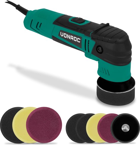 VONROC Excentrische polijstmachine - poetsmachine – 400W – Ø50 en Ø75MM – met softstart en constante powerelektronica - Incl. 8 polijstschijven en 2 steunschijven