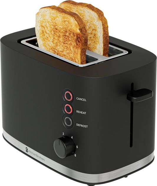 KitchenBrothers Broodrooster - Retro - Toaster - 6 Instelbare Warmteniveaus - 2 Extra Brede Sleuven - BPA-vrij - 870W - Zwart