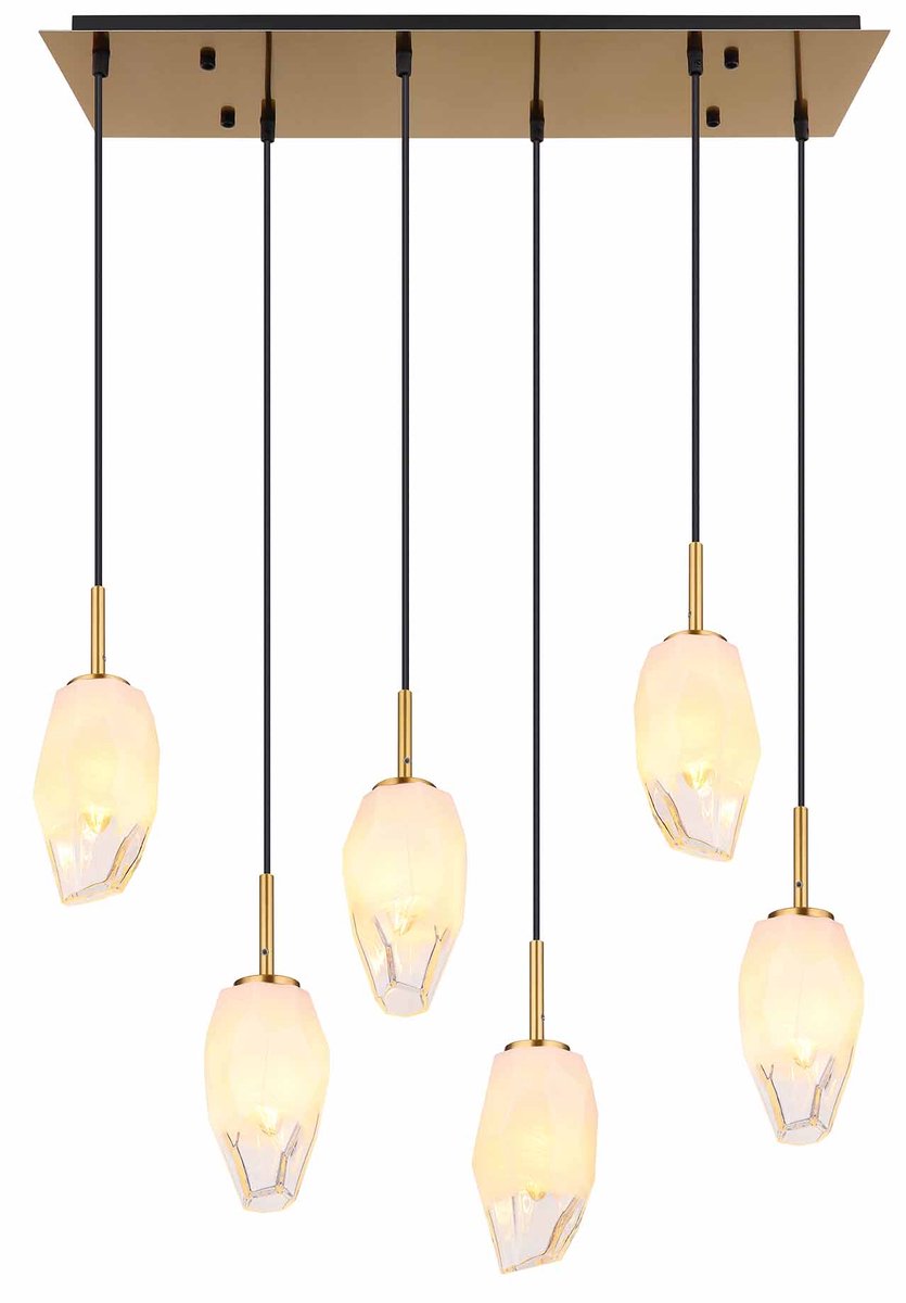 Globo - Barcley Hanglamp - Messing Metaal - Opaal & Helder Glas - Klassiek Design - E14 Fitting - In Hoogte Verstelbaar