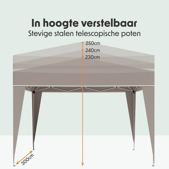 LifeGoods Partytent - Opvouwbaar - 3x3 m - Easy Up - Paviljoen - Vouwtent - Met Draagtas - Beige