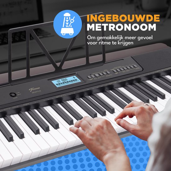 Finesse Keyboard Piano - Statief & Accessoires - 61 Keys - MIDI - Digitale Piano - Elektrische Piano - Kind - Zwart/Wit