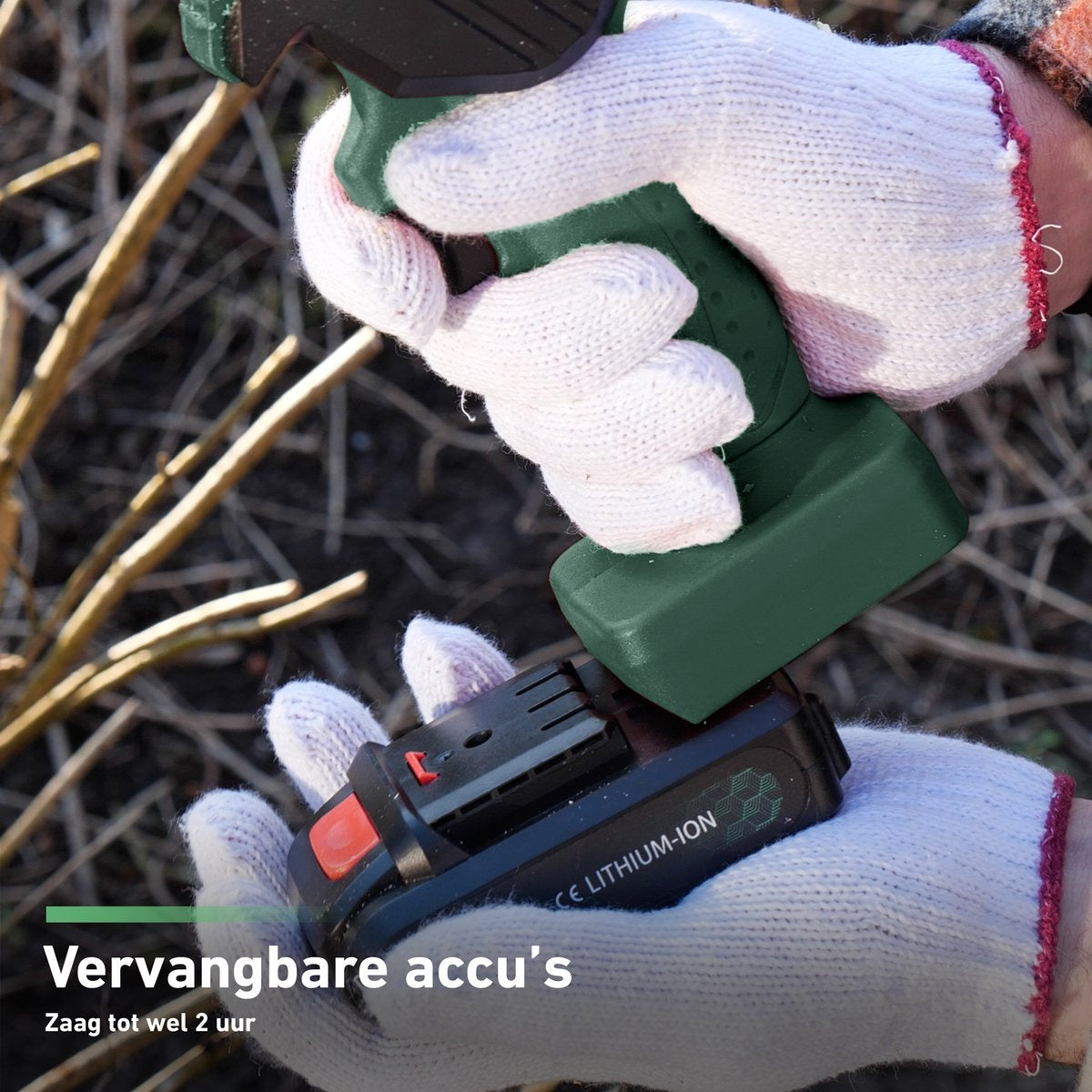 Mardin Mini Kettingzaag – Snoeizaag – 2 Accu’s – Incl. Koffer - Groen