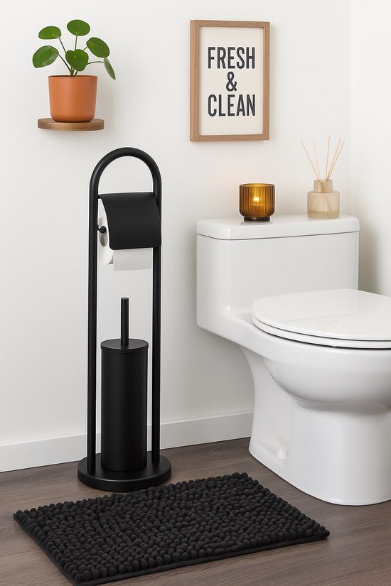 Ceruzo Toiletbutler Vrijstaand – Zwart RVS – Luxe WC Rolhouder – 80 cm Hoog – Modern Design