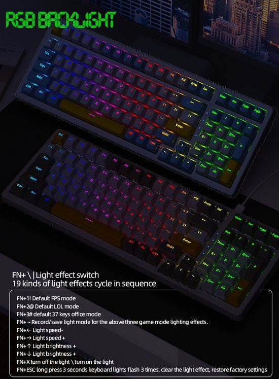 Fuegobird K3MAX Mechanisch Gaming Toetsenbord - 100keys - Gasket Mod - Rode Switch - QWERTY - Mechanical RGB Backlight Keyboard - Lemon