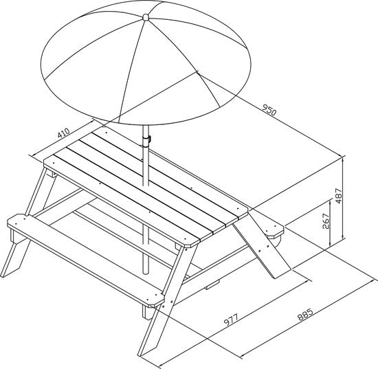 AXI Nick Picknicktafel Antraciet/bruin - Parasol Blauw/wit - Picknick tafel voor kinderen van FSC hout