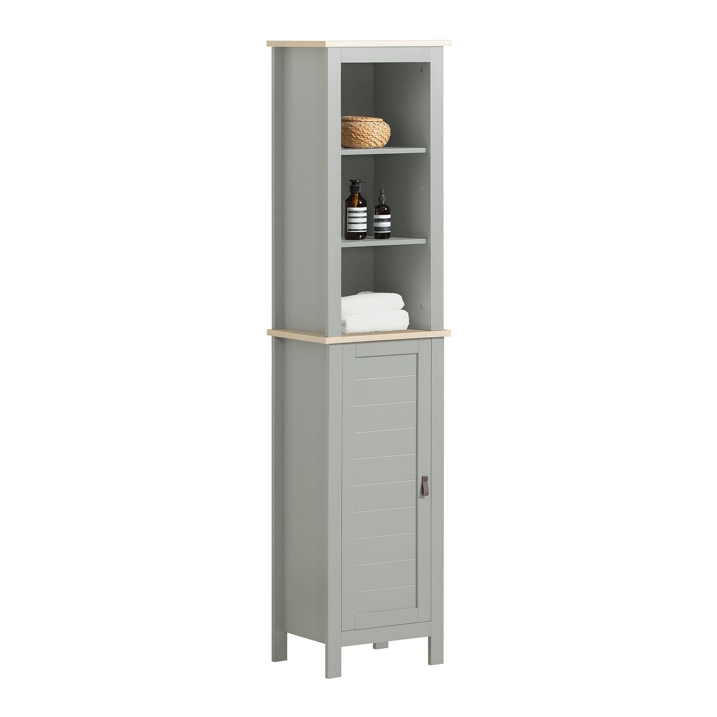 SoBuy Badkamer Kolomkast - 1 Deurs - 3 Planken - 39 x 30 x 169 cm - Grijs