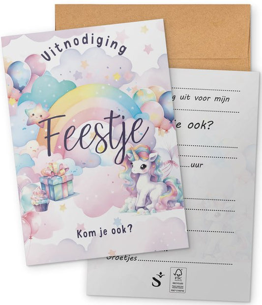 Systemyze 15x Uitnodiging Kinderfeestje Meisje – Uitnodigingskaarten Verjaardag – Thema Unicorn – A6 Formaat